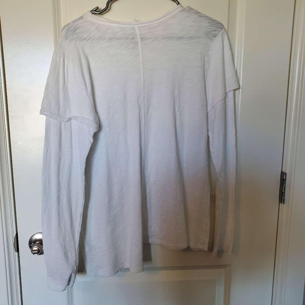 Womens Long Sleeve Slub Knit T-shirt Top Scoopneck White‎ S - Picture 3 of 5